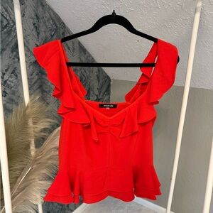 Sugarlips Vibrant Red Ruffle Blouse